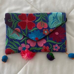 Colorful Floral Embroidered Clutch